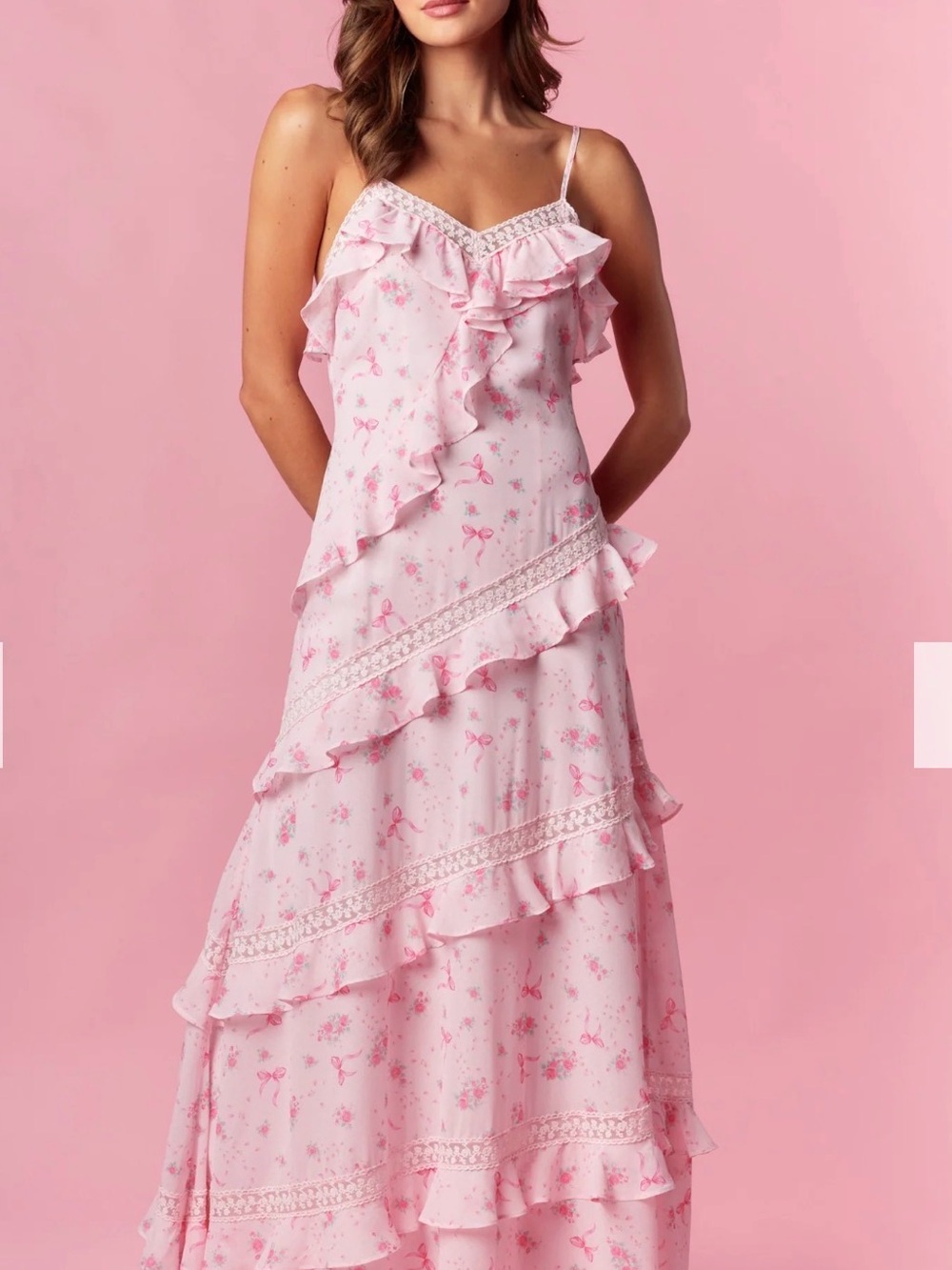 🆕💖Rareraw Pink Petal Ruffle Maxi Dress